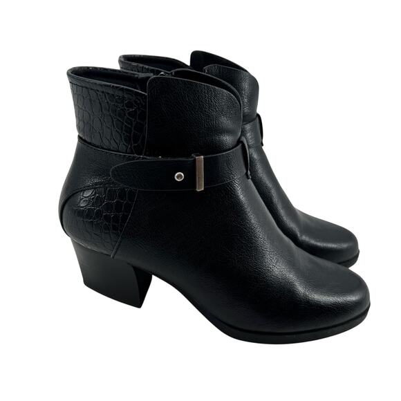 Baretraps Lane Block Heel Bootie black crocodile side zip basic boot size 6.5 - Picture 2 of 9
